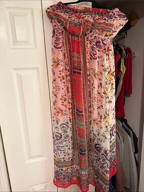 Collective Concepts Pink Strapless Maxi Dress with Red Border
